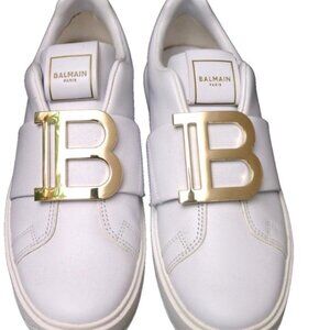Balmain Slip On B Court‎ Sneakers Logo White Tone Calf Leather 9 US 39 EU NWOB
